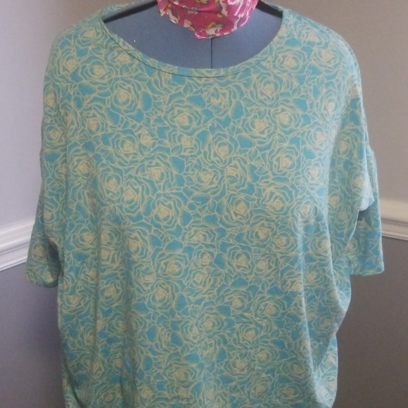 LuLaRoe Tops - Lularoe XL Irma blue with tan roses